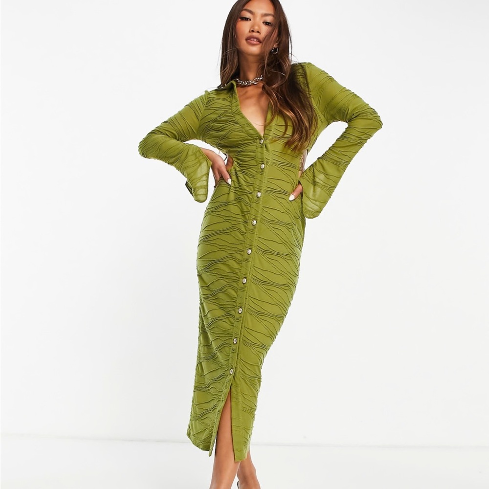 ASOS DESIGN cut out shirt body-conscious midaxi dress in olive green